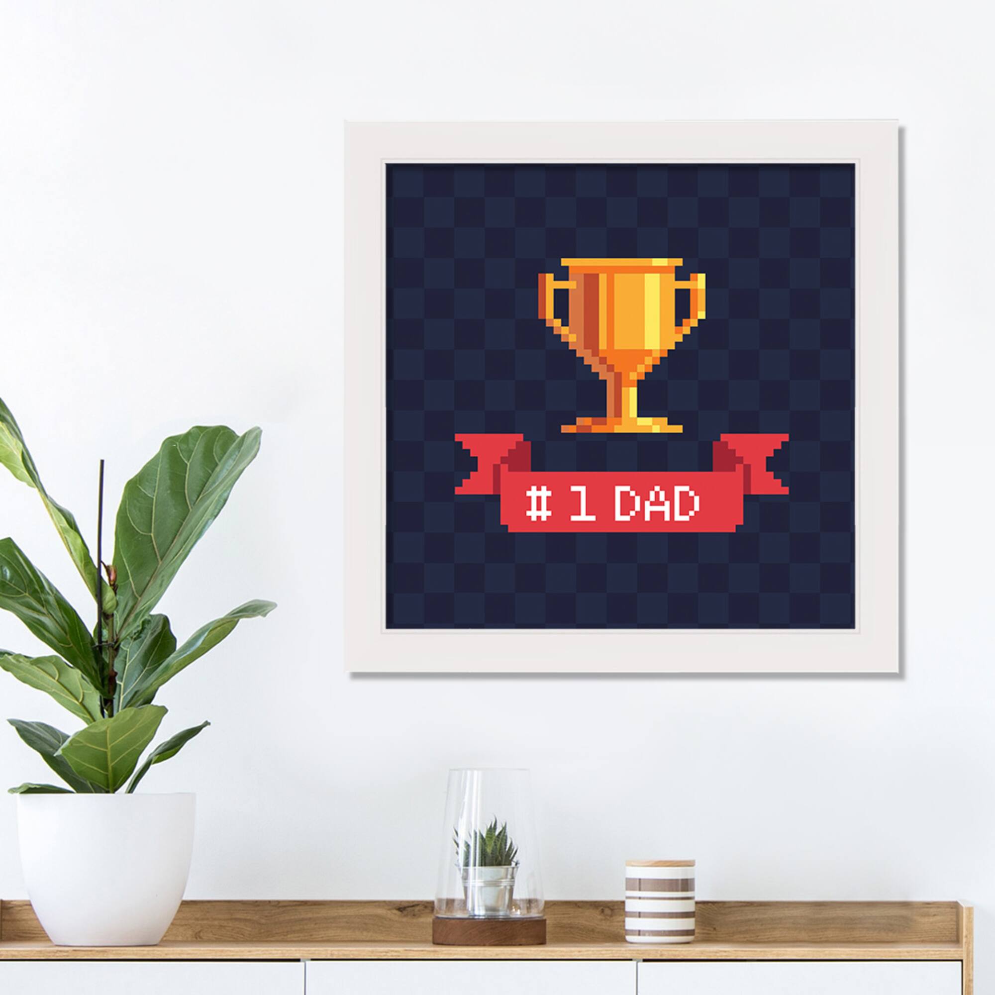 Number 1 Dad White Framed Canvas Art